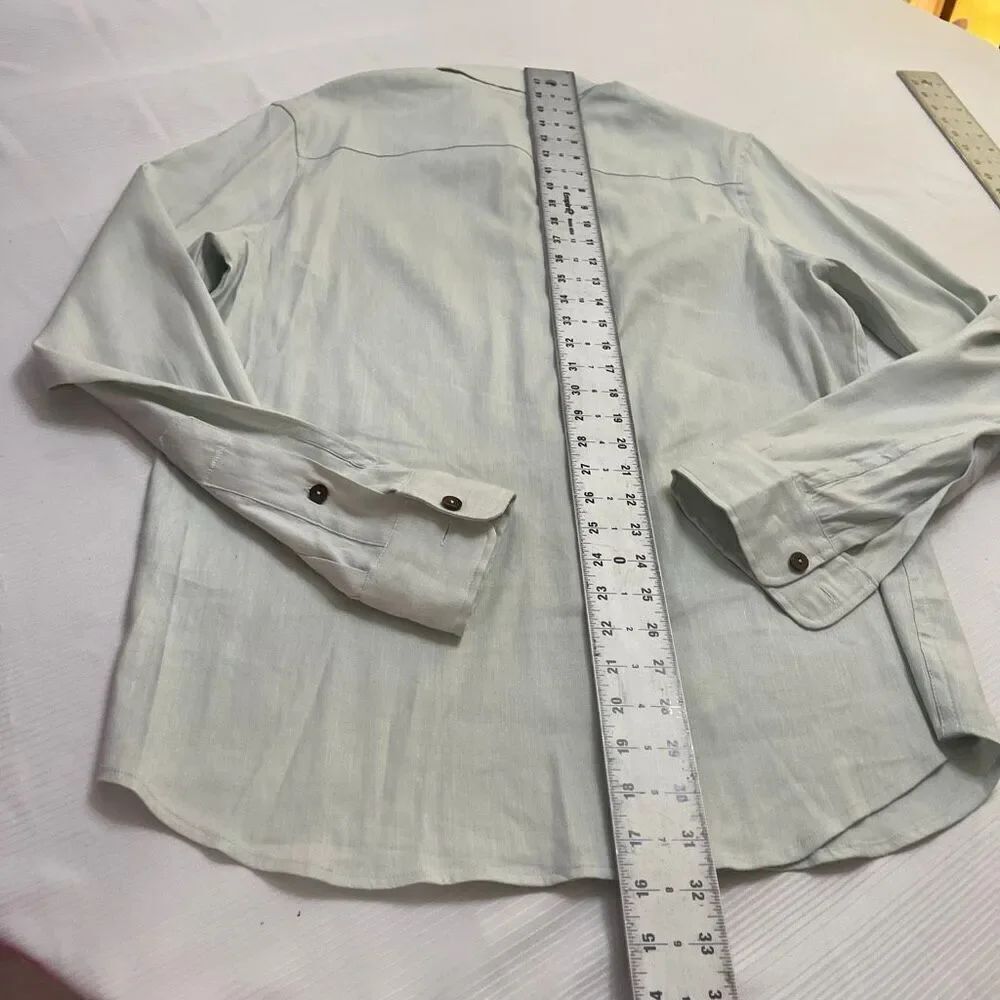 Shore Light Green Linen Men’s Long Sleeve Button Up Shirt Size Medium - Picture 9 of 9
